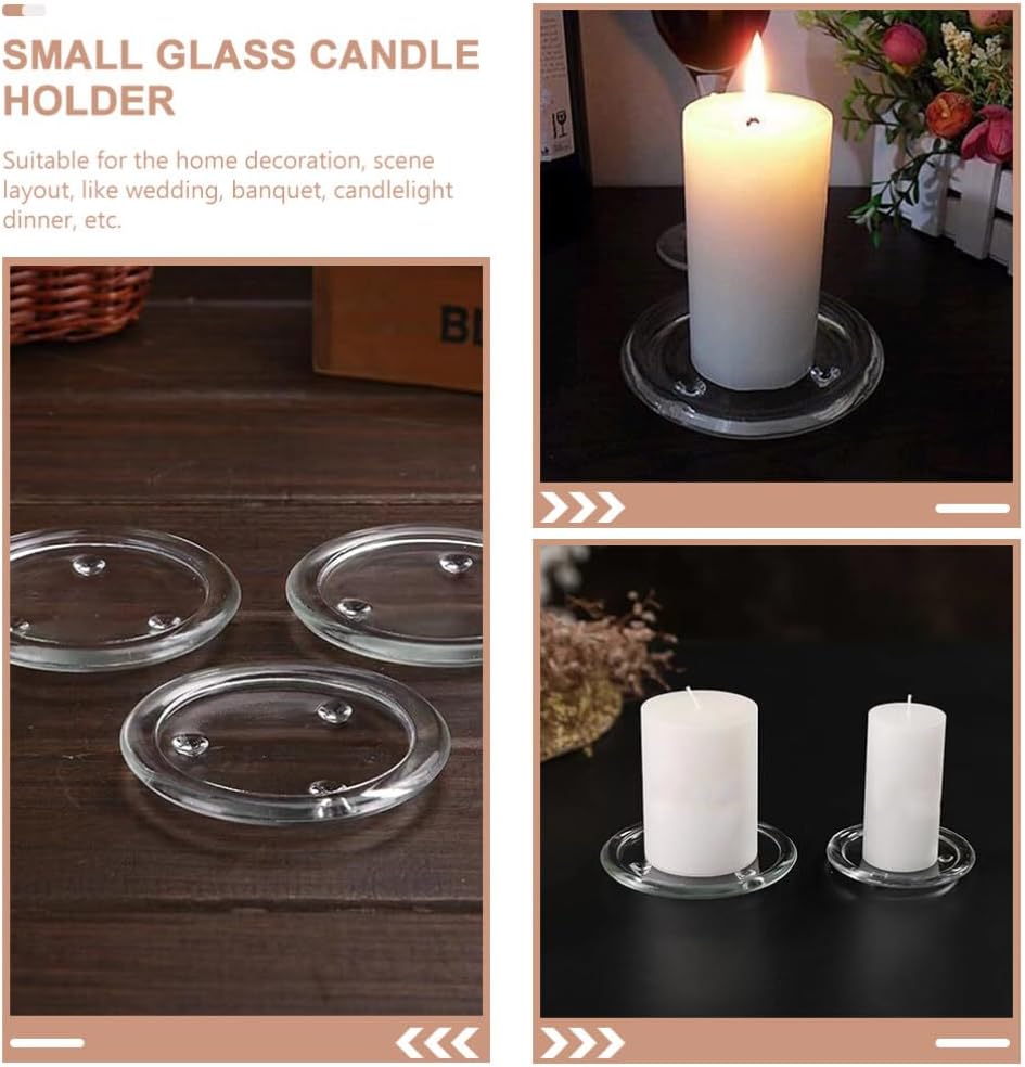VOSAREA Platos de vela de vidrio transparente, 5 unidades, portavelas, portavelas, pequeñas bandejas redondas para velas, soportes de vela de pilar
