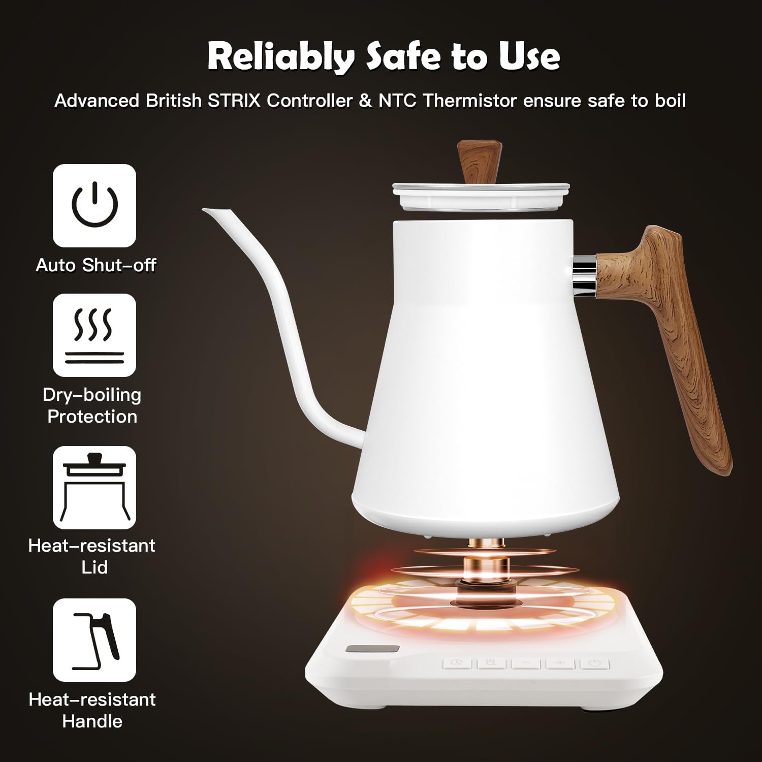 Ecorelax Hervidor eléctrico de cuello de cisne con control de temperatura preciso de  1 , 1200 W para café y té, 100% acero inoxidable, hervidor de