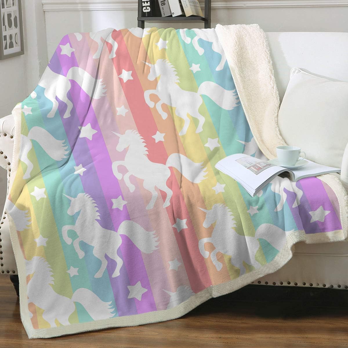 Sleepwish – Manta de sherpa de unicornio arcoíris, súper suave y acogedora, manta de forro polar de felpa de fantasía, decoración de habitación de