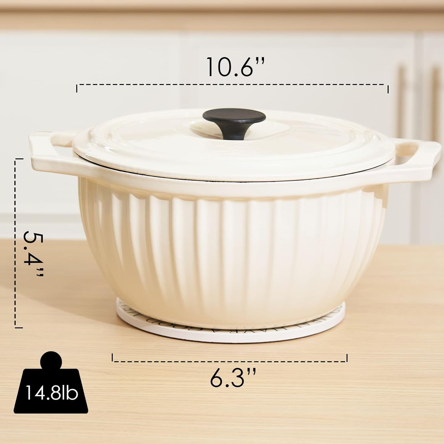 Yanzao Olla de horno holandés de hierro fundido esmaltado con tapa y asa, 4.75 cuartos de galón, interior de cerámica, antiadherente, olla grande de