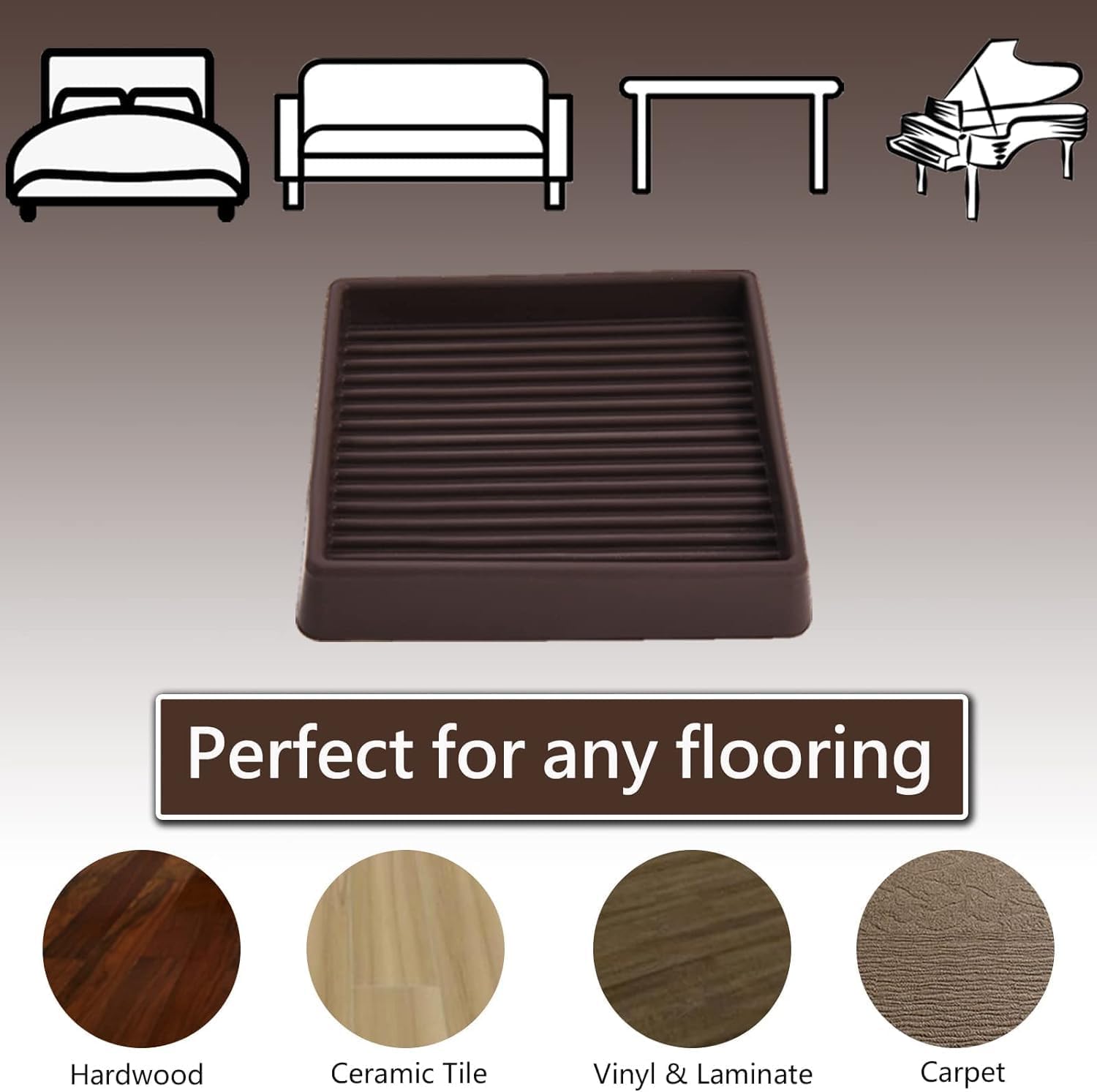Copas cuadradas de goma para muebles de 4 x 4, almohadillas antideslizantes para muebles, tapones de cama con agarre, protegen cualquier suelo