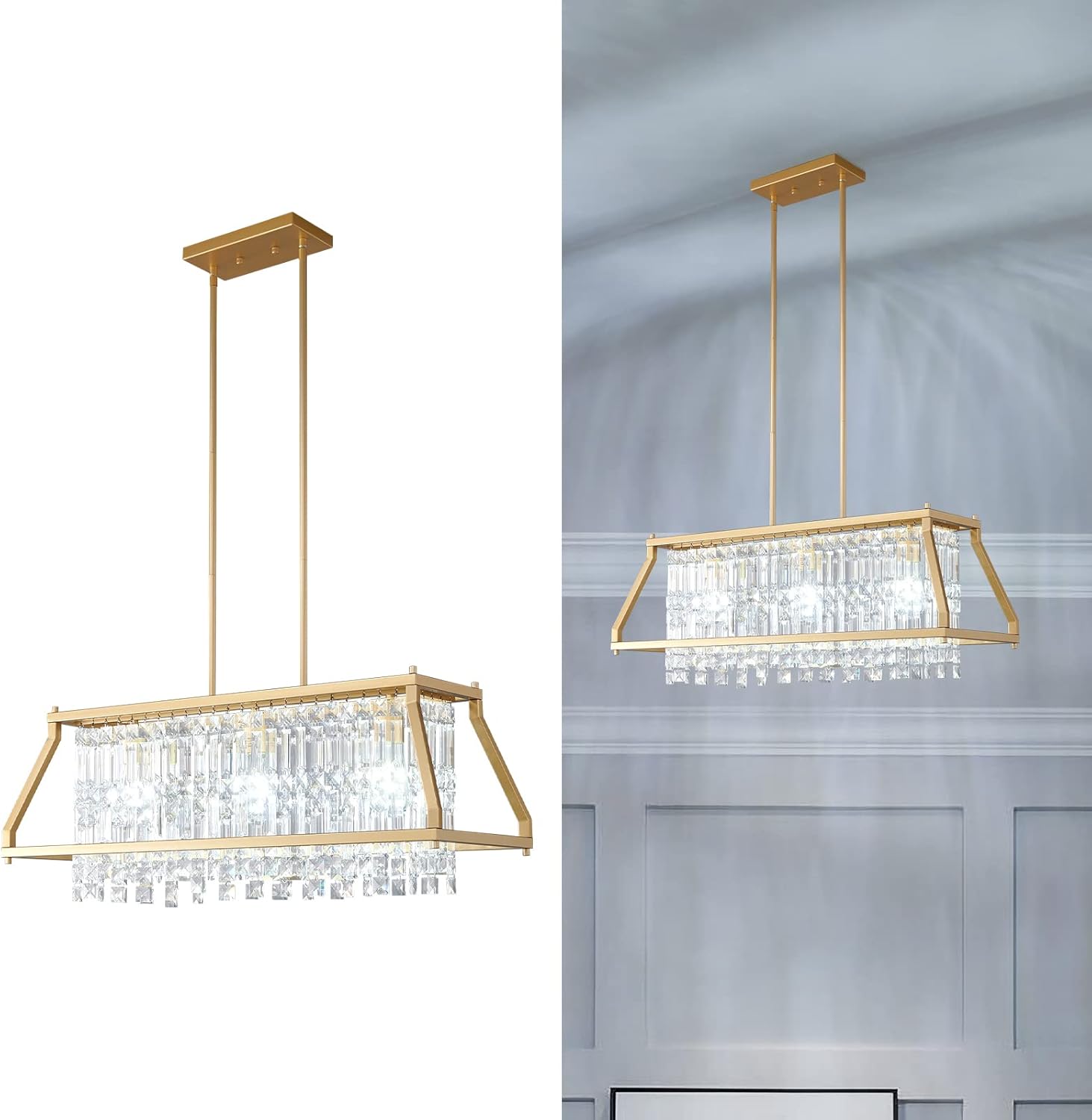 LMQNINE Candelabros para comedor, 3 luces trapezoidales industriales para comedor, lámpara de granja de cristal, luces colgantes de cristal, cocina,