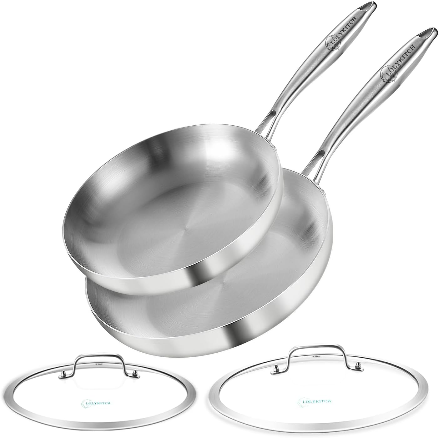 Sartén de chef de acero inoxidable de tres capas de 10 a 12 pulgadas, juego de sartenes con tapas, sartenes, utensilios de cocina de inducción,
