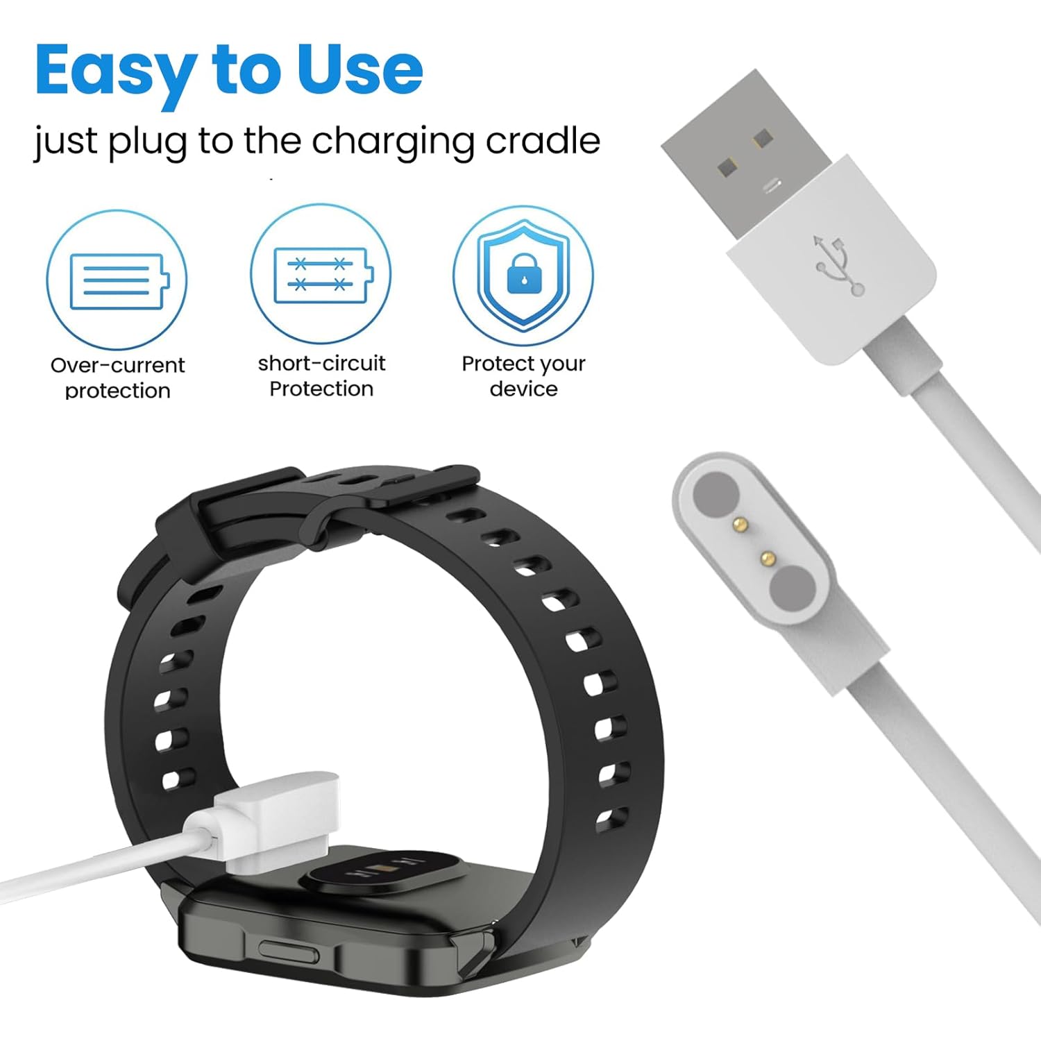 Chofit Para VeryFit ID208BTID207 Cargador de reloj inteligente Cable de carga USB de repuesto magnético para VeryFit ID208BT Cargador de reloj