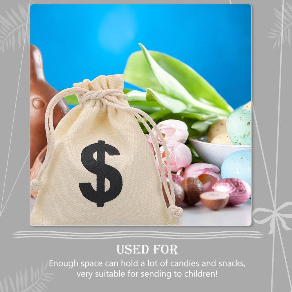 10 bolsas de dinero de lona para fiestas, bolsa de dinero con cordón, bolsa de dinero para disfraces con símbolo de signo, accesorios de fiesta