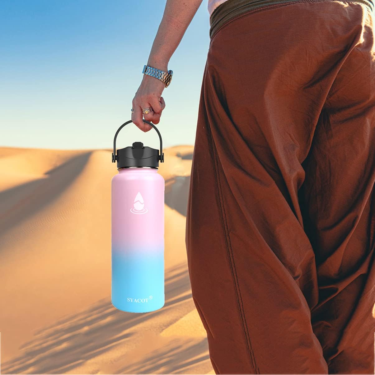 SYACOT – Botella de agua de acero inoxidable de 40 onzas, con aislamiento de doble pared al vacío a prueba de fugas, taza térmica de metal, boca