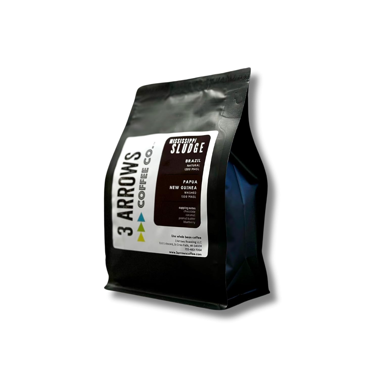 3 Arrows Coffee Co. Mississippi Sludge – Grano entero tostado oscuro, 12 onzas, con notas de sabor de maní suave, cacao, cítricos, tostado
