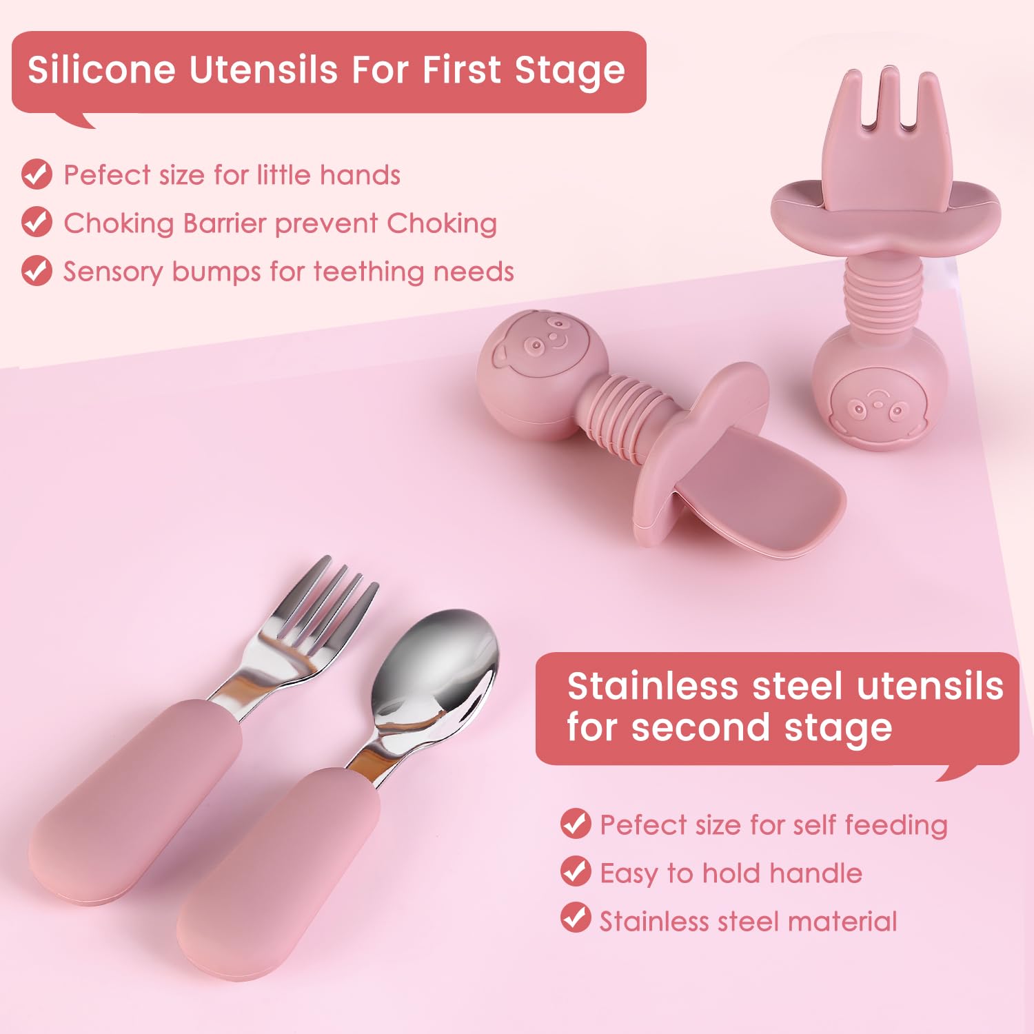 Juego de alimentación de silicona para bebés, suministros de destete para bebés, vajilla de primera etapa para niños pequeños con placa y tapa