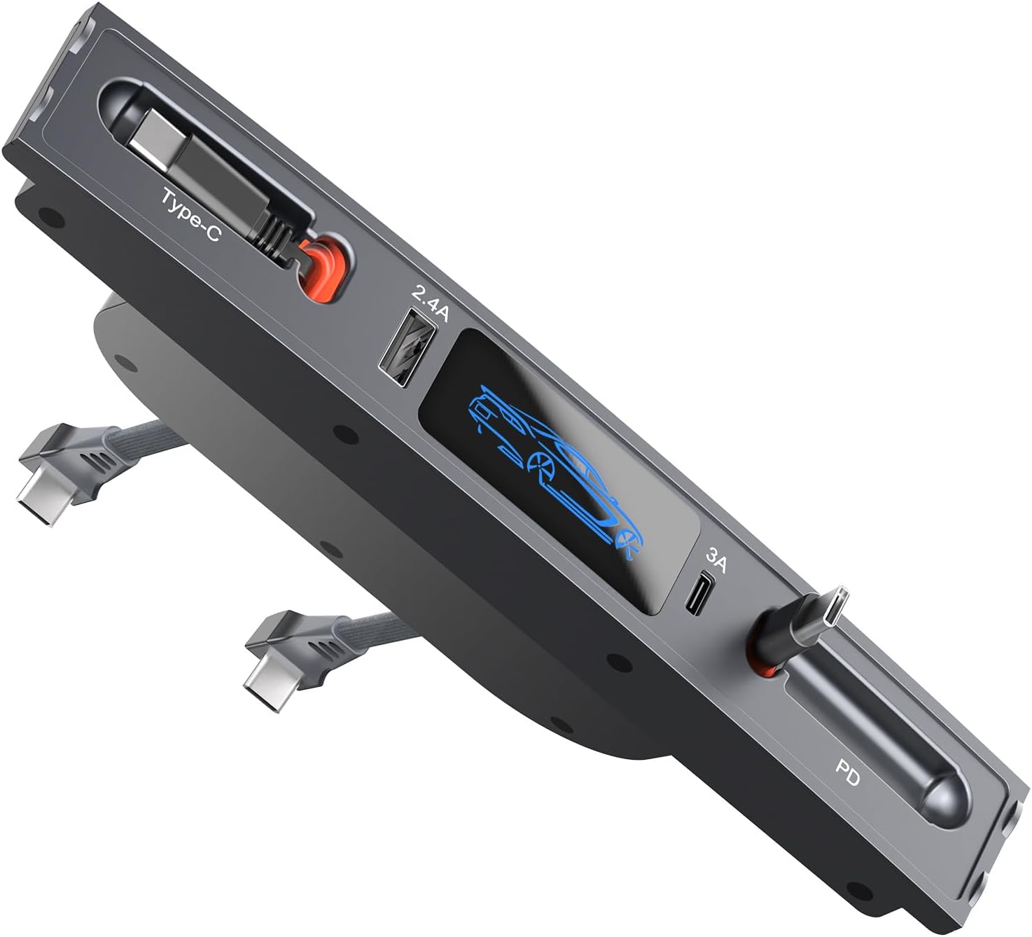 Qidoe para Tesla USB Hub, estación de acoplamiento con cable de carga rápida retráctil PD tipo C para Tesla Modelo Y Modelo 3 2021 2022 2023 Consola