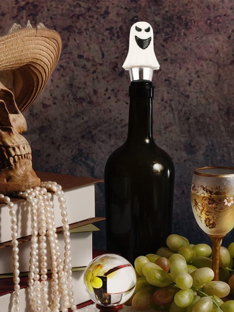 4 tapones para botella de vino de Halloween, tapón de vino de calavera, sombrero de bruja para botellas de bebidas, sombrero de calavera