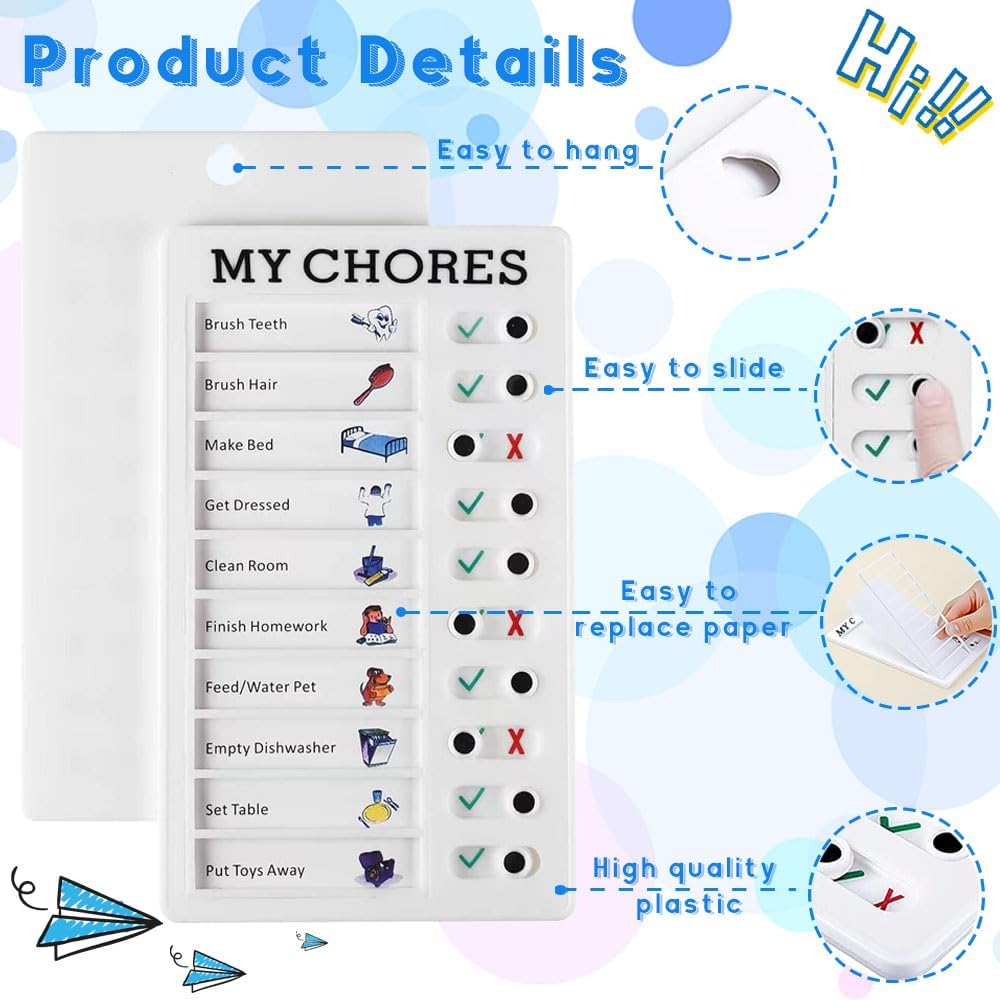 2 piezas de notas de tabla de tareas portátiles para varios niños, tabla deslizante My Chores Slider List Tableros de plan con 10 tarjetas