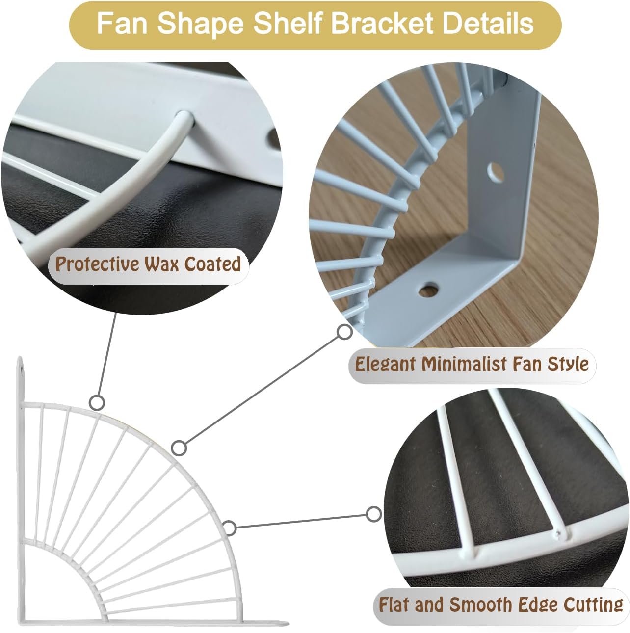 Soportes decorativos para estantes, soportes de metal de latón, decoración de pared, soporte moderno para estantes flotantes de bricolaje, blanco, 6