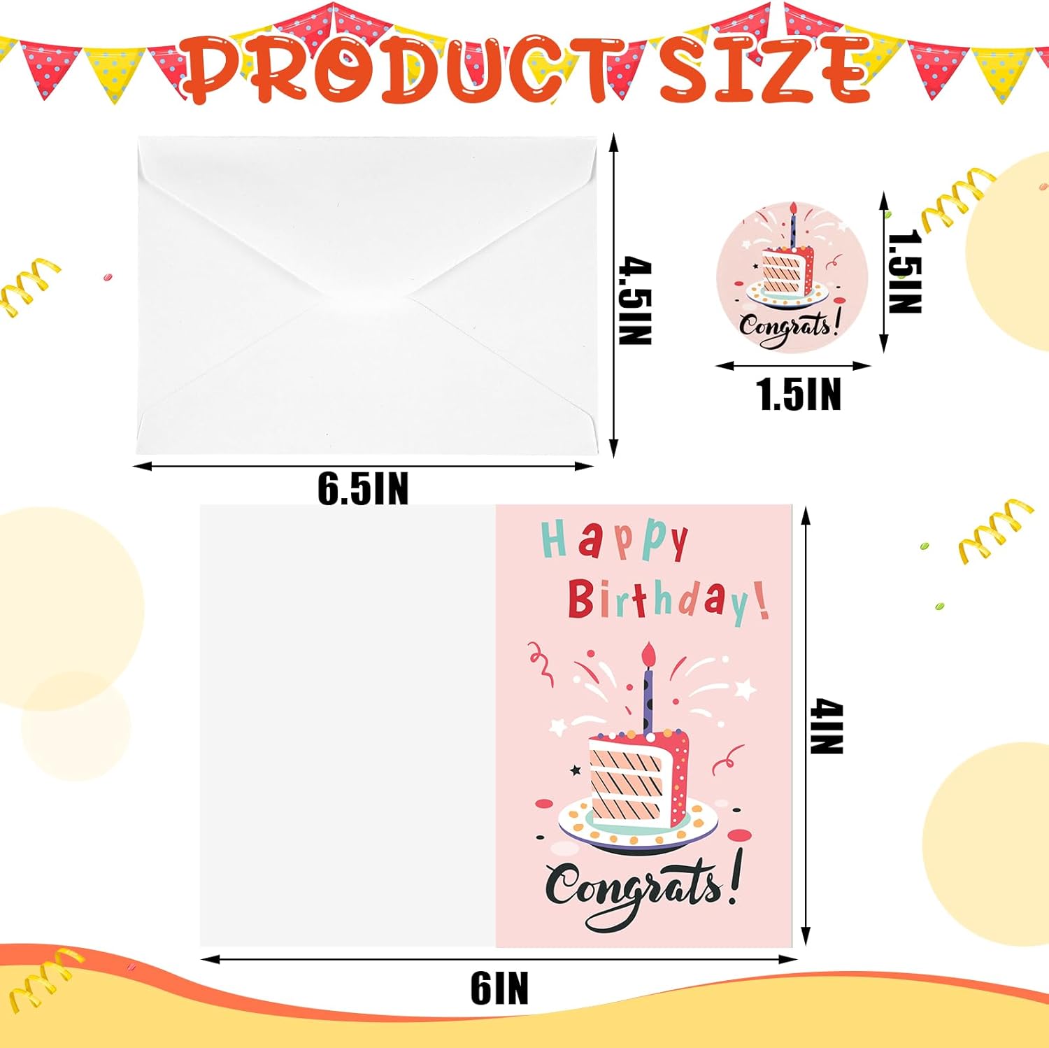 Harloon Paquete de 200 tarjetas de feliz cumpleaños surtidas a granel con sobres en blanco y calcomanías de 4 x 6 pulgadas, tarjetas de felicitación