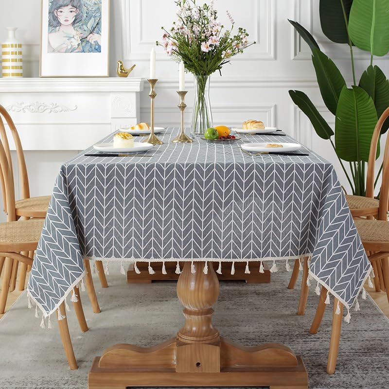Mantel rectangular de pastoral con borlas, mantel de algodón y lino, resistente al polvo y a las arrugas, lavable, decoración de granja, picnic y