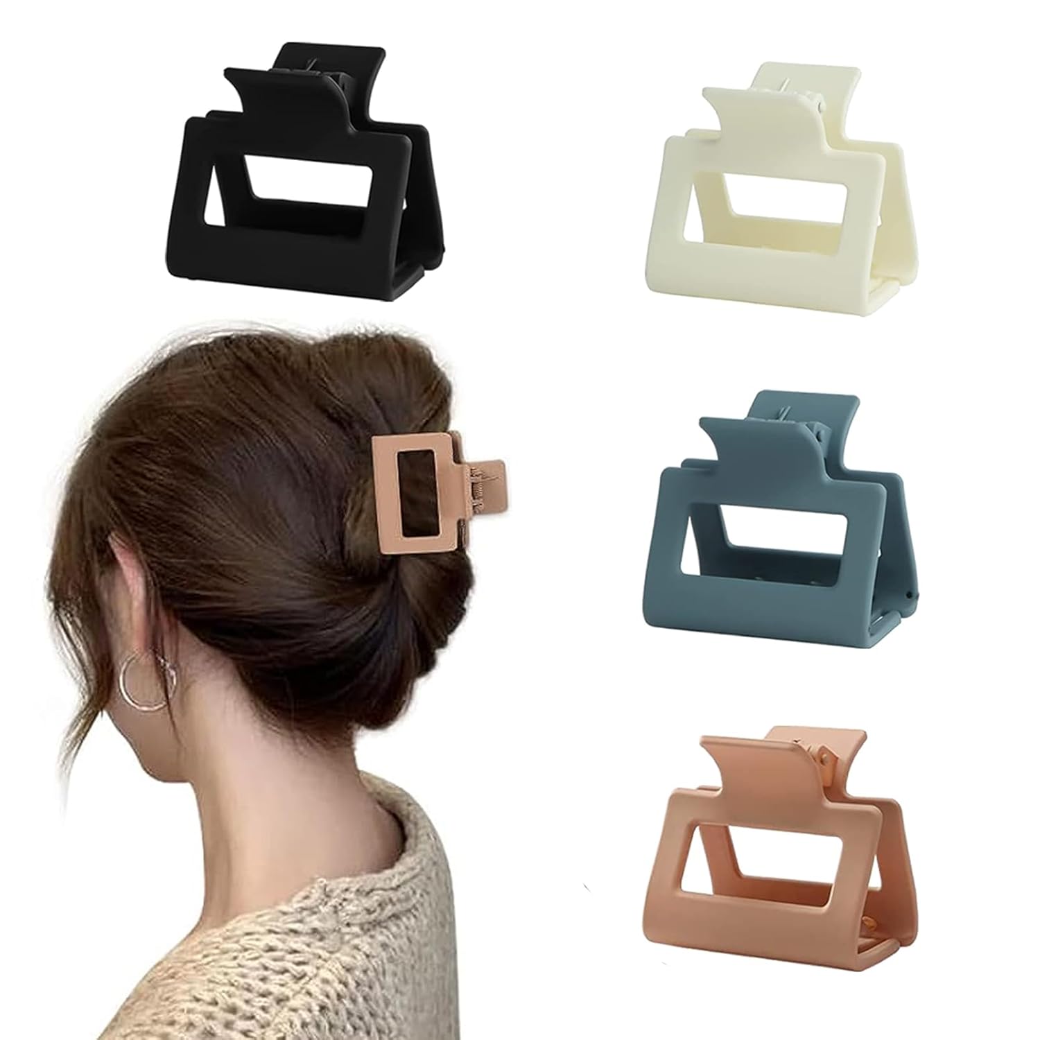 XINCHEAL 4 pinzas para el cabello, pinzas de pelo mate de 2 pulgadas para cabello grueso, pinzas cuadradas de color netural para cabello grueso,