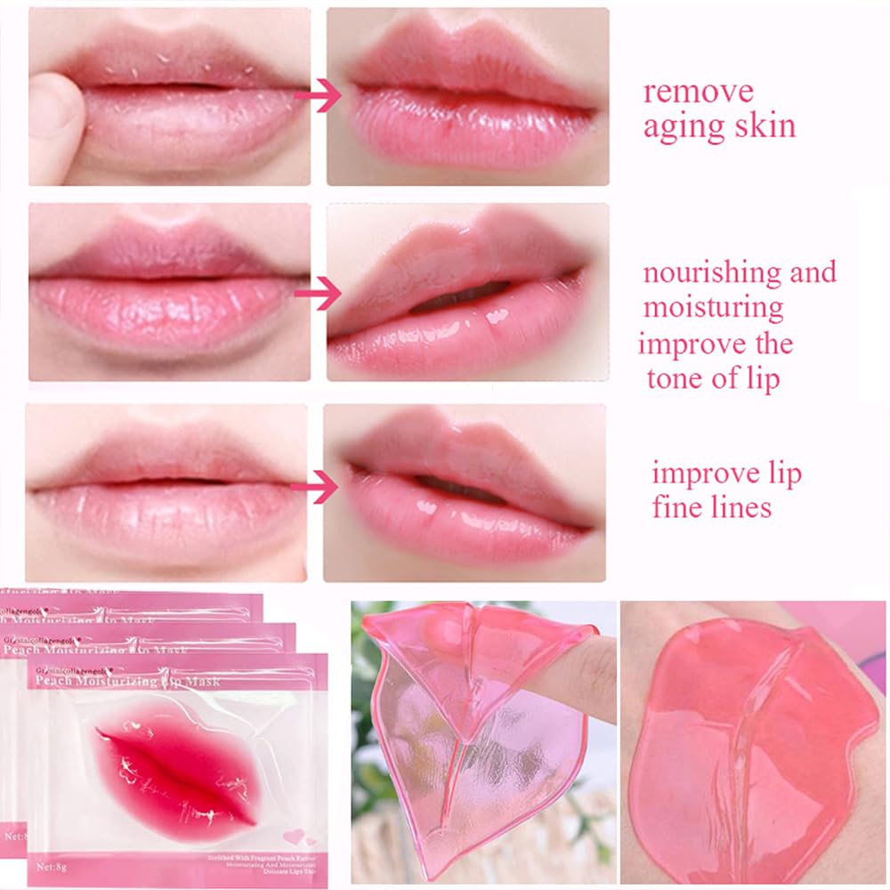 30 máscaras de gel para labios de colágeno, cristales de colágeno, máscara de labios rosa, máscara de cuidado de labios para antienvejecimiento y