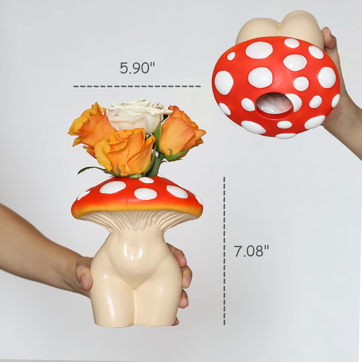 GUGUGO Jarrón de cuerpo de dama de hongo para flor, decoración de hongos funky, jarrones eclécticos en forma de dama para flores, decoración única y