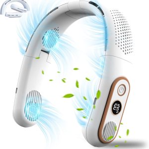 Ventilador de cuello portátil sin aspas, recargable, 5000 mAh, aire acondicionado de cuello de 3 velocidades, ventiladores personales con 4 motores Ventilador de cuello portátil sin aspas, recargable, 5000 mAh, aire acondicionado de cuello de 3 velocidades, ventiladores personales con 4 motores