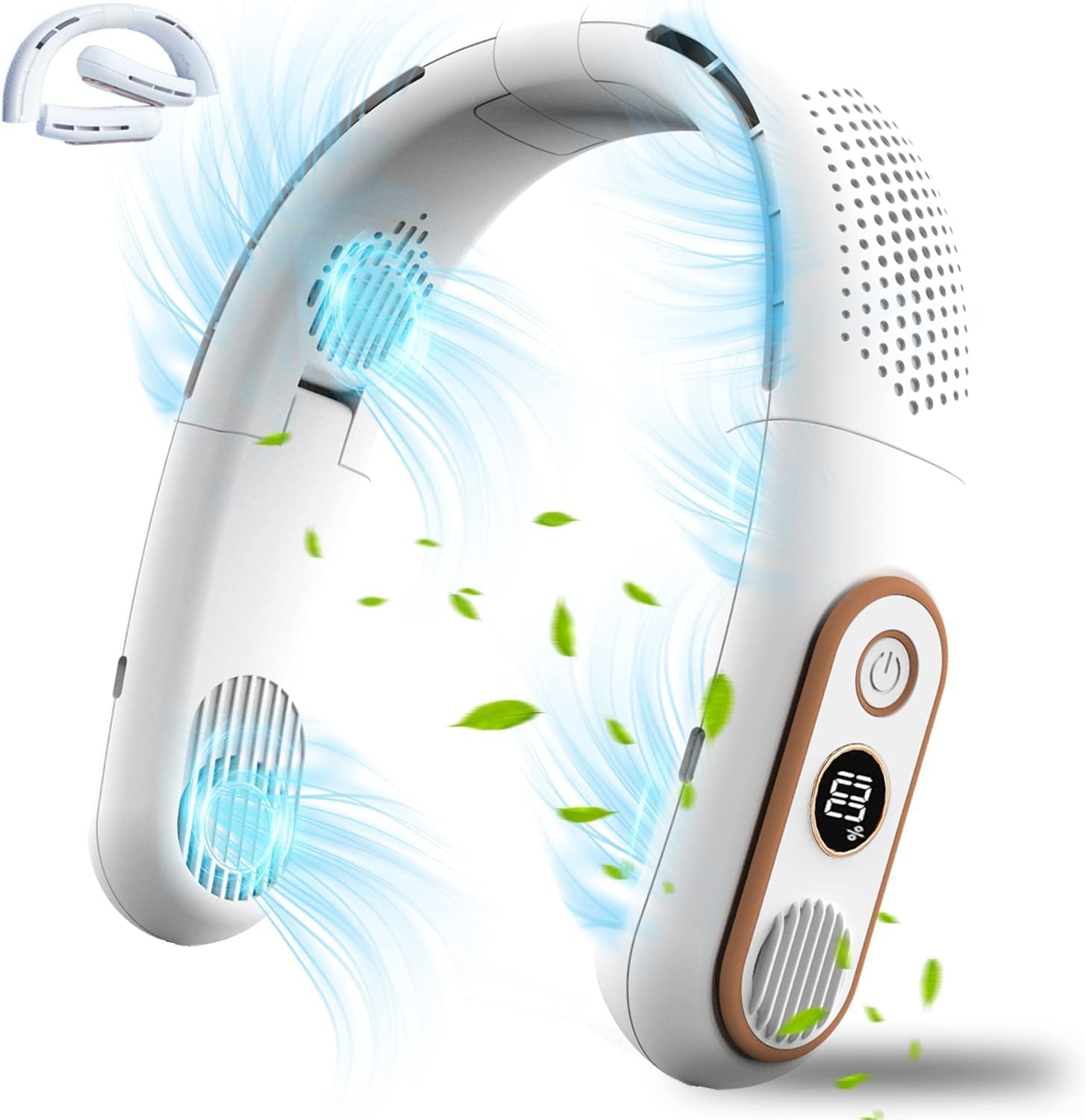 Ventilador de cuello portátil sin aspas, recargable, 5000 mAh, aire acondicionado de cuello de 3 velocidades, ventiladores personales con 4 motores