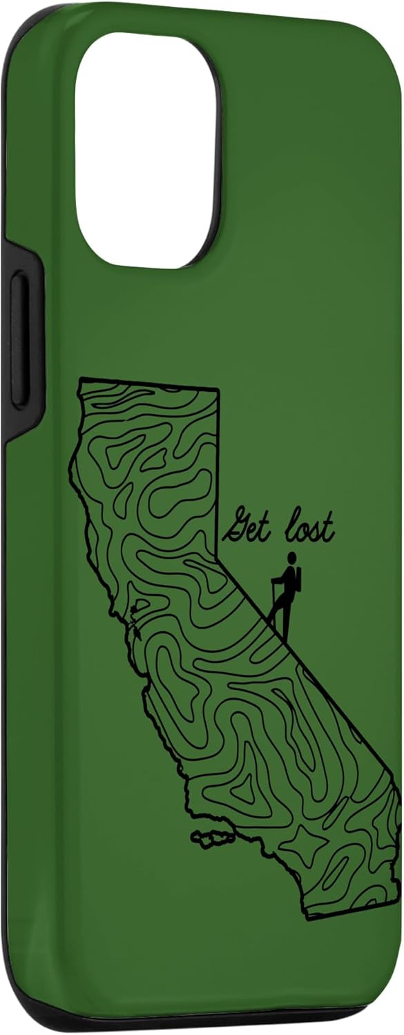 Funda para iPhone 13 Pro Vintage Hike California Topo Map Senderismo Get Lost Hiker