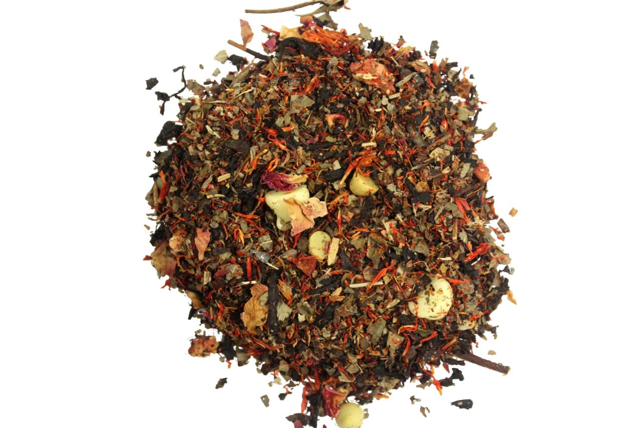 Nelson’s Tea – Chocolate blanco con fresa – Té blanco de hojas sueltas – Té negro, té blanco, capullos de rosa, escaramujos, cártamo, hoja de fresa,