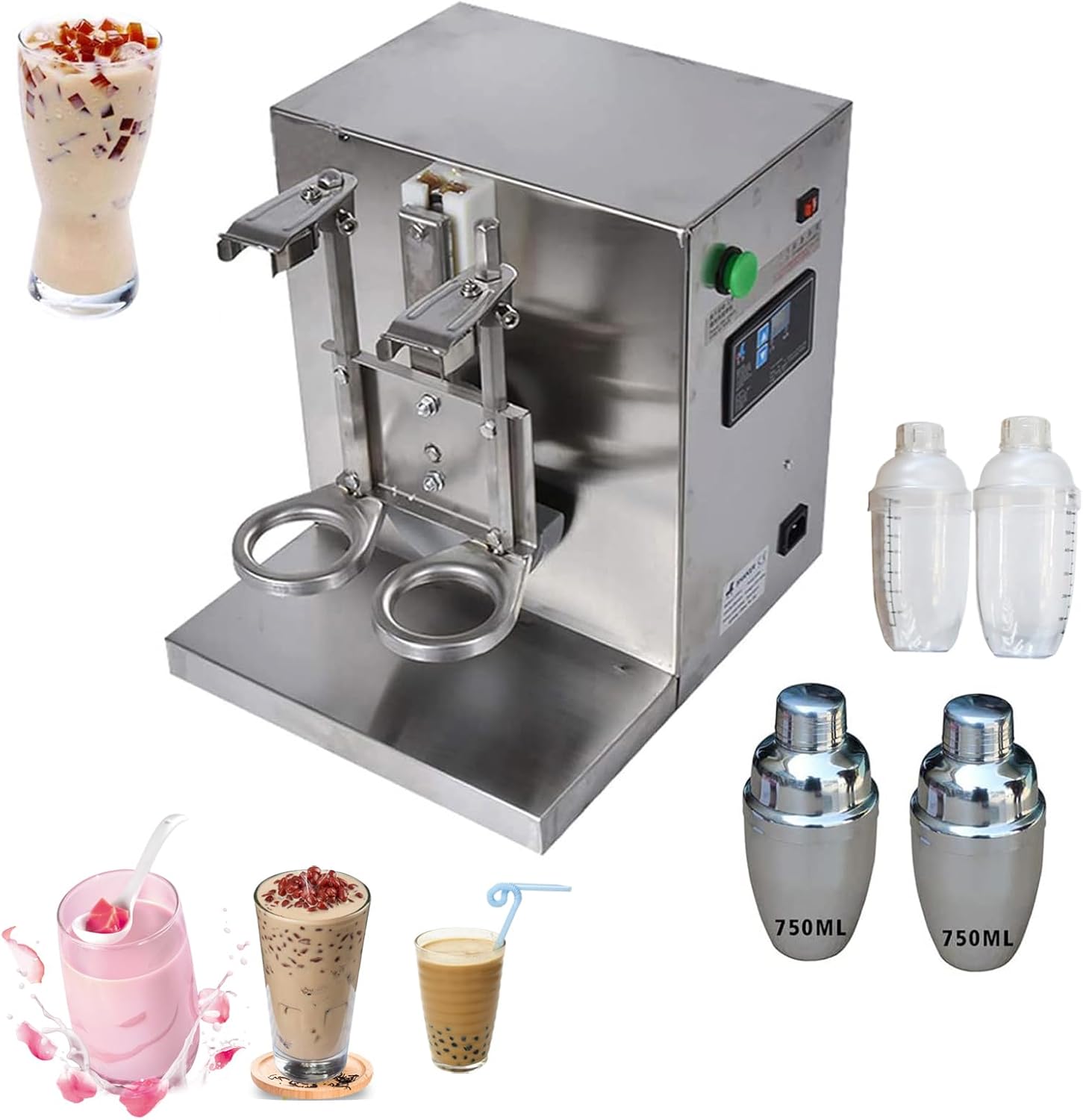 INTBUYING Bubble Boba Milk Tea Shaking Machine, acero inoxidable doble estación Auto Milk Tea Shaker, licuadora de mezcla de té de ordeño con 2