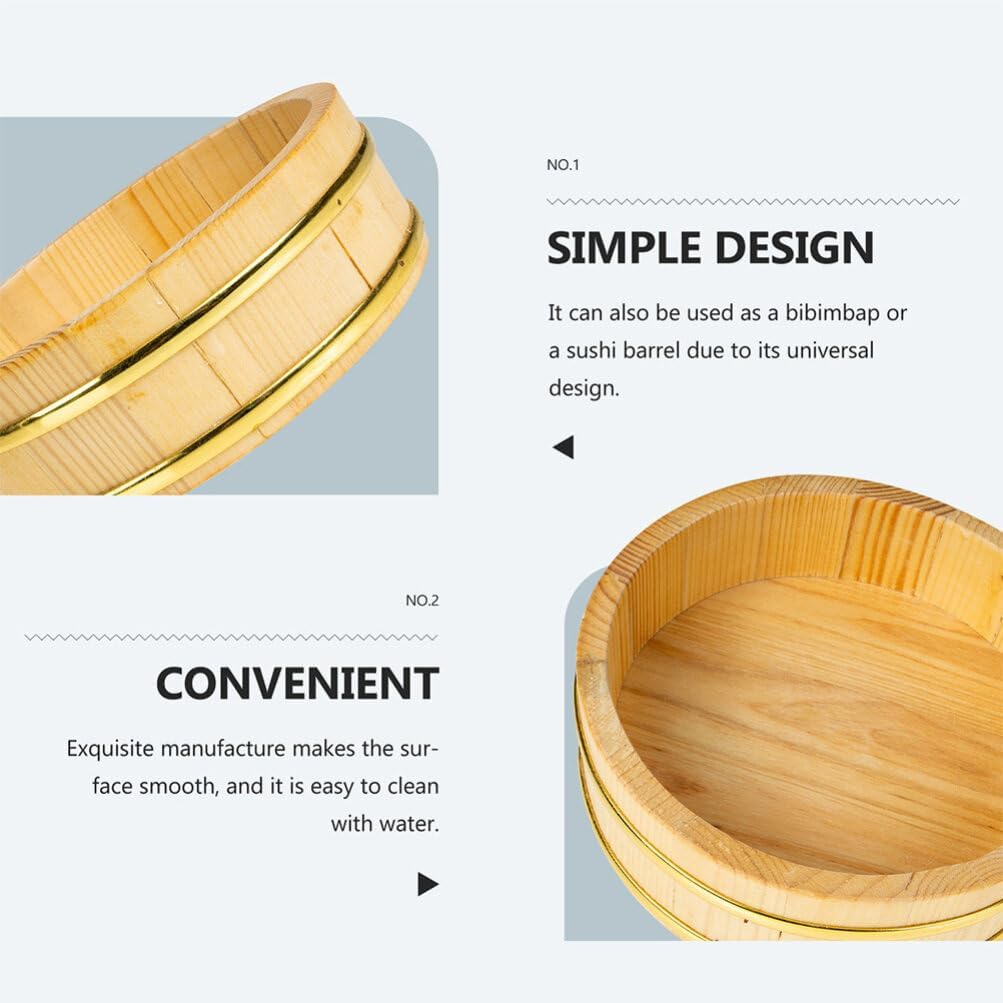 UPKOCH Cuenco de arroz de madera para sushi, tina de mezcla de arroz Hangiri Sushi Oke Barril de sushi de madera Cubo de almacenamiento de arroz