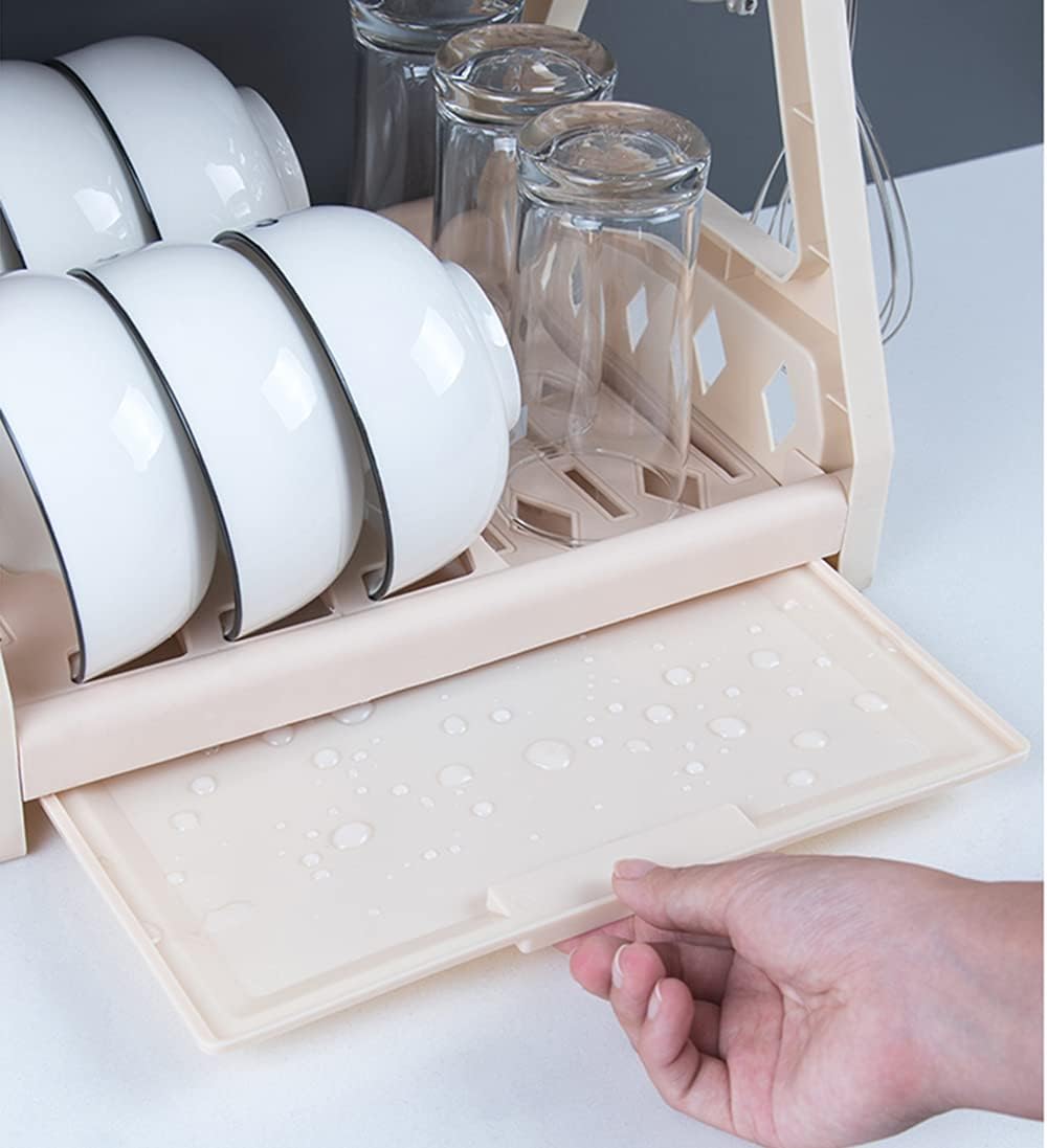 Escurridor de platos fácil de limpiar, escurridor de platos de 2 niveles con escurridor, organizador de platos de cocina, escurridor de platos con