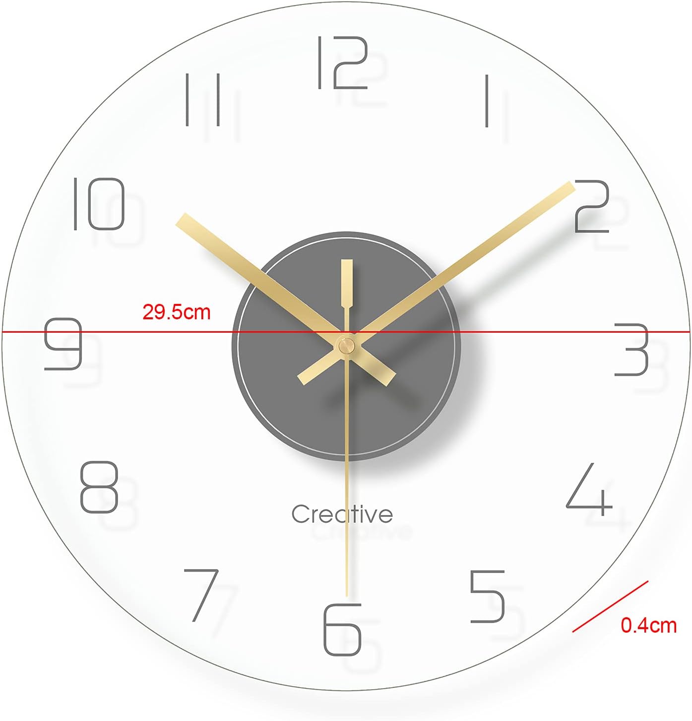 Reloj de pared de cristal transparente de 12 pulgadas, sin tictac, funciona con pilas, movimiento ultra silencioso, de cuarzo, para oficina, aula,
