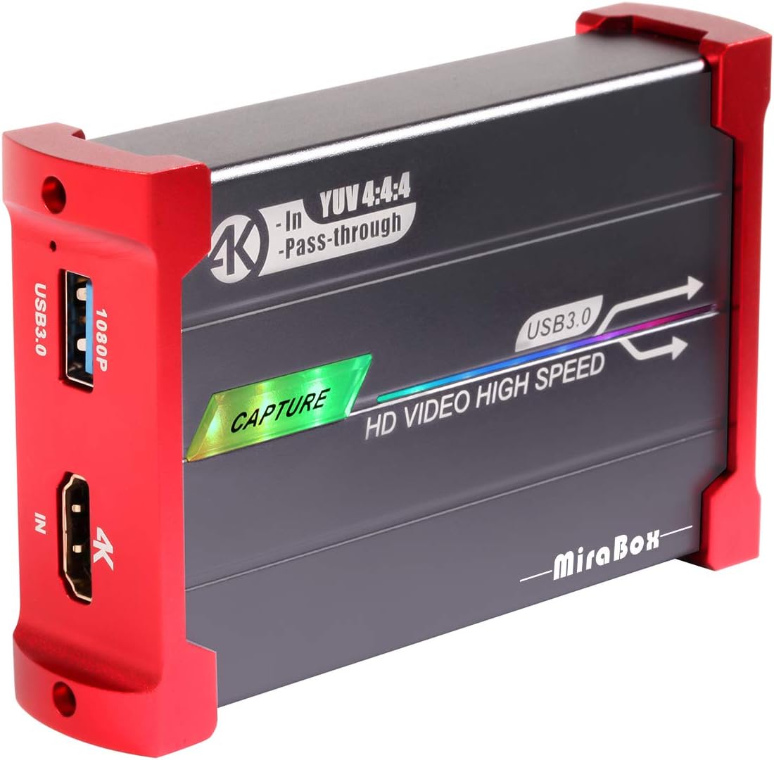 Mirabox Tarjeta de captura 4K para Nintendo Switch con entrada de 4K a 60Hz y paso, 1080P 60FPS USB3.0 transmisión en vivo y grabación, Camlink para