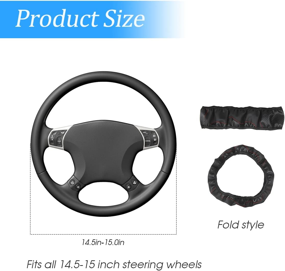 Funda para volante de automóvil de 15 pulgadas, de fibra de carbono, elástica, elástica, antideslizante, transpirable, protector de volante para