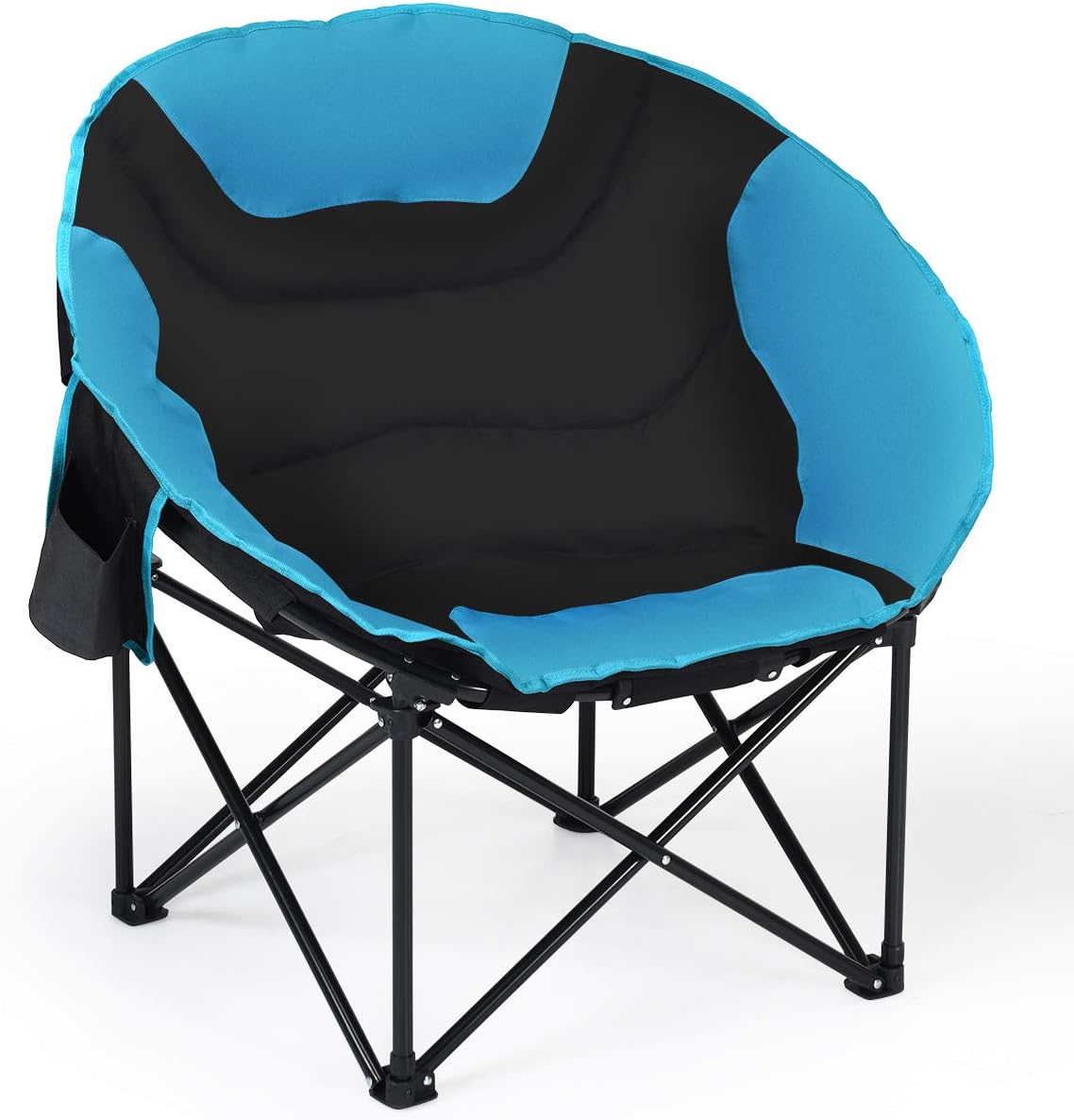 Giantex Silla plegable para campamento, silla de luna con platillo de luna, silla de playa ligera con asiento acolchado suave, soporte para tazas,