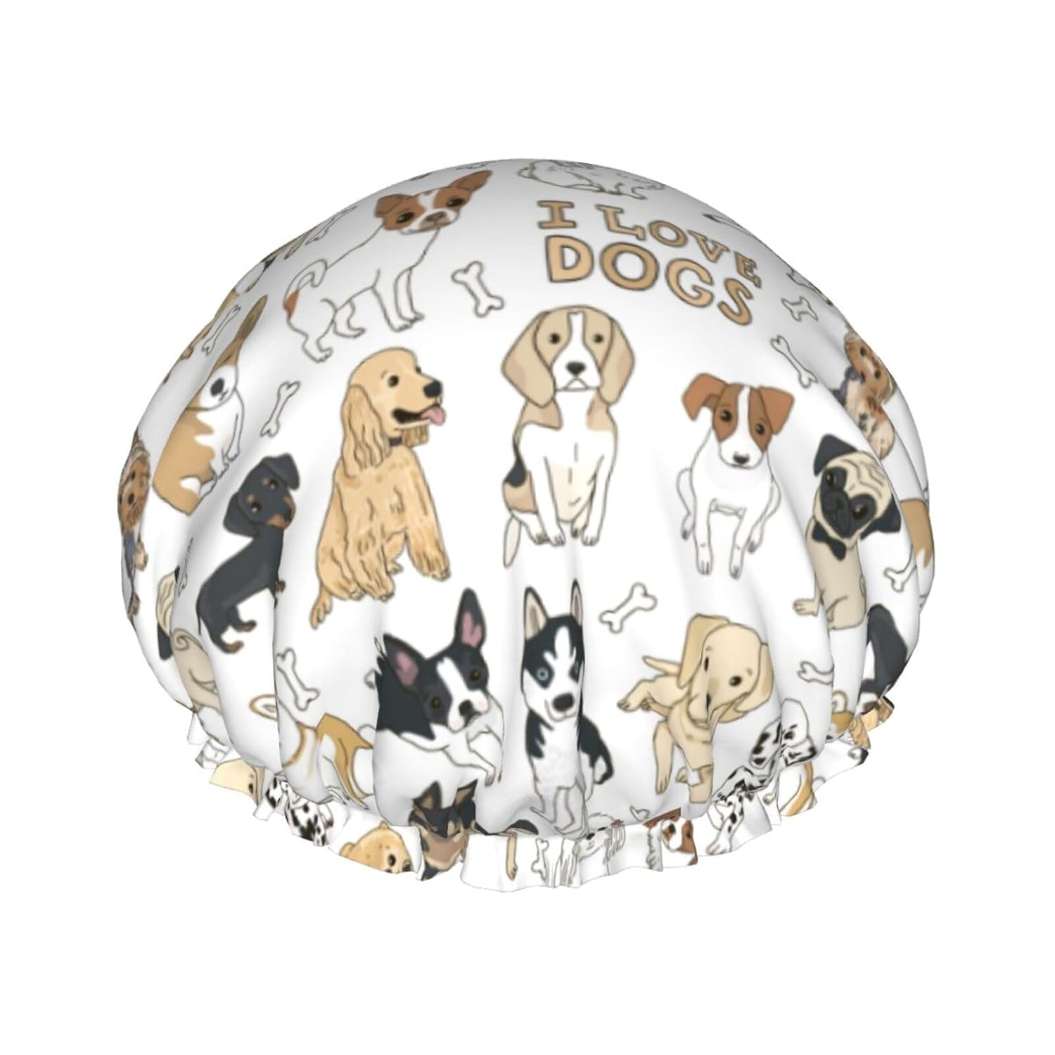 Gorros de ducha, sombrero de baño de doble capa compatible con lindos dibujos de mascotas con estampado de perros para mujeres, cubierta de pelo