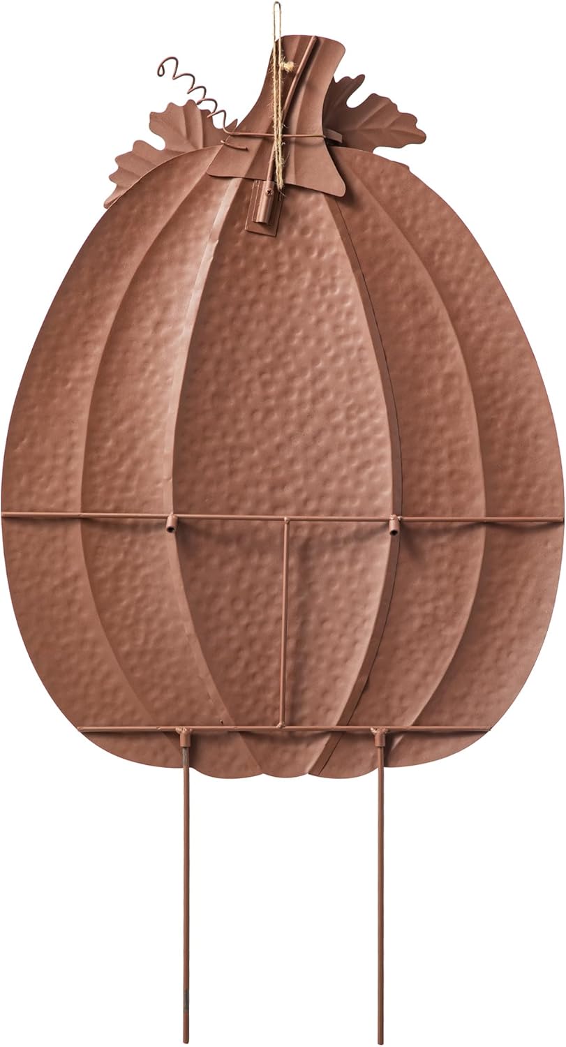 Glitzhome Estaca de calabaza en relieve de metal de otoño de 37.75 pulgadas de alto, estacas de calabaza para jardín o letreros colgantes de