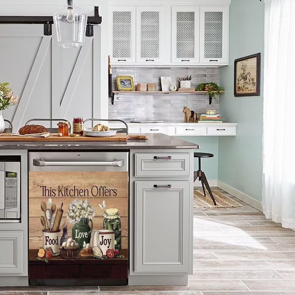 Cubierta magnética para lavavajillas, jarrón con diseño de flores y mariposas, para refrigerador, calcomanía decorativa para frasco de alimentos y
