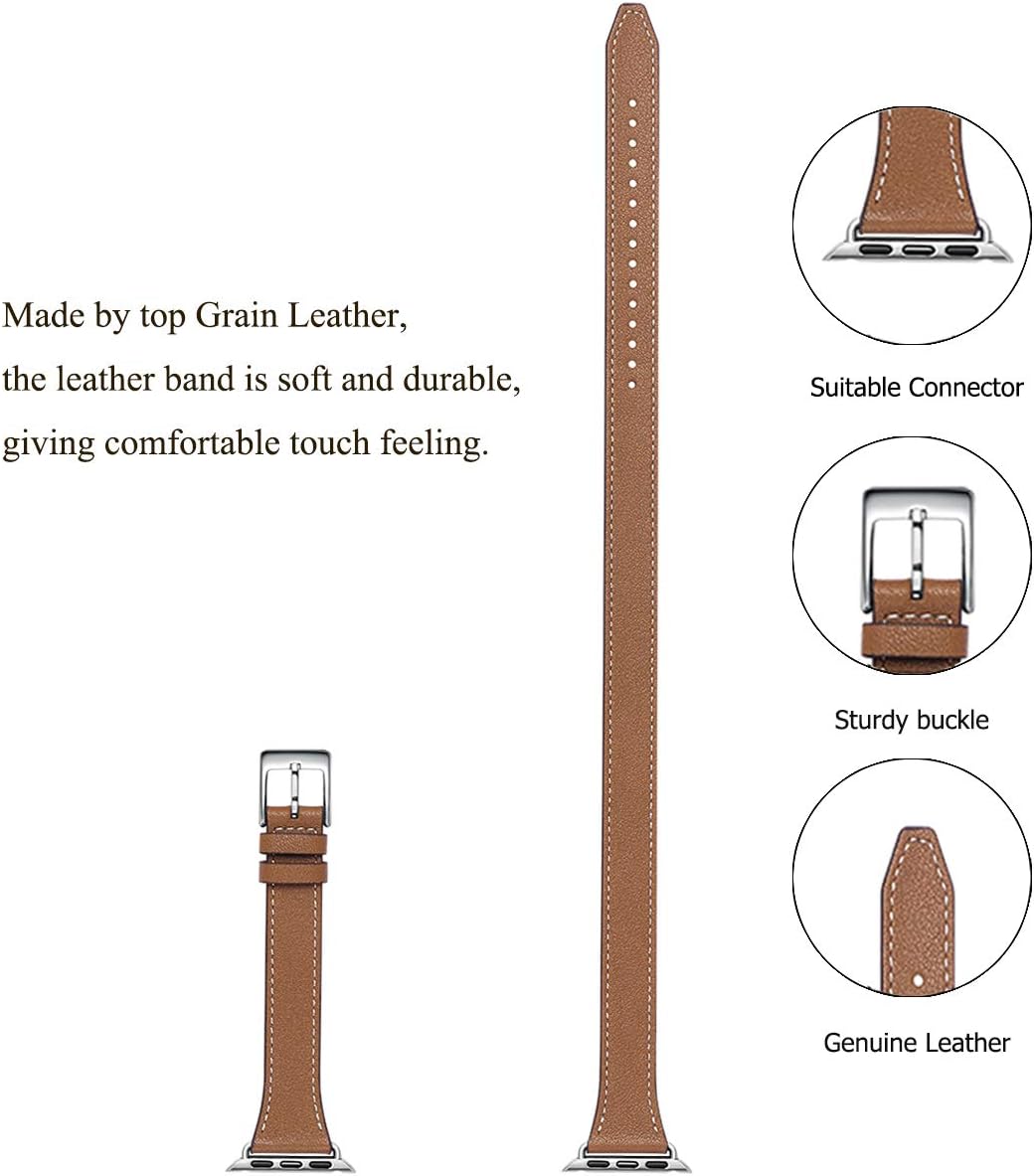 Bestig – Correa de repuesto para Apple Watch de 1.496pulgadas, 1.575pulgadas, 1.654pulgadas, 1.732pulgadas, de piel auténtica, diseño de doble tour,