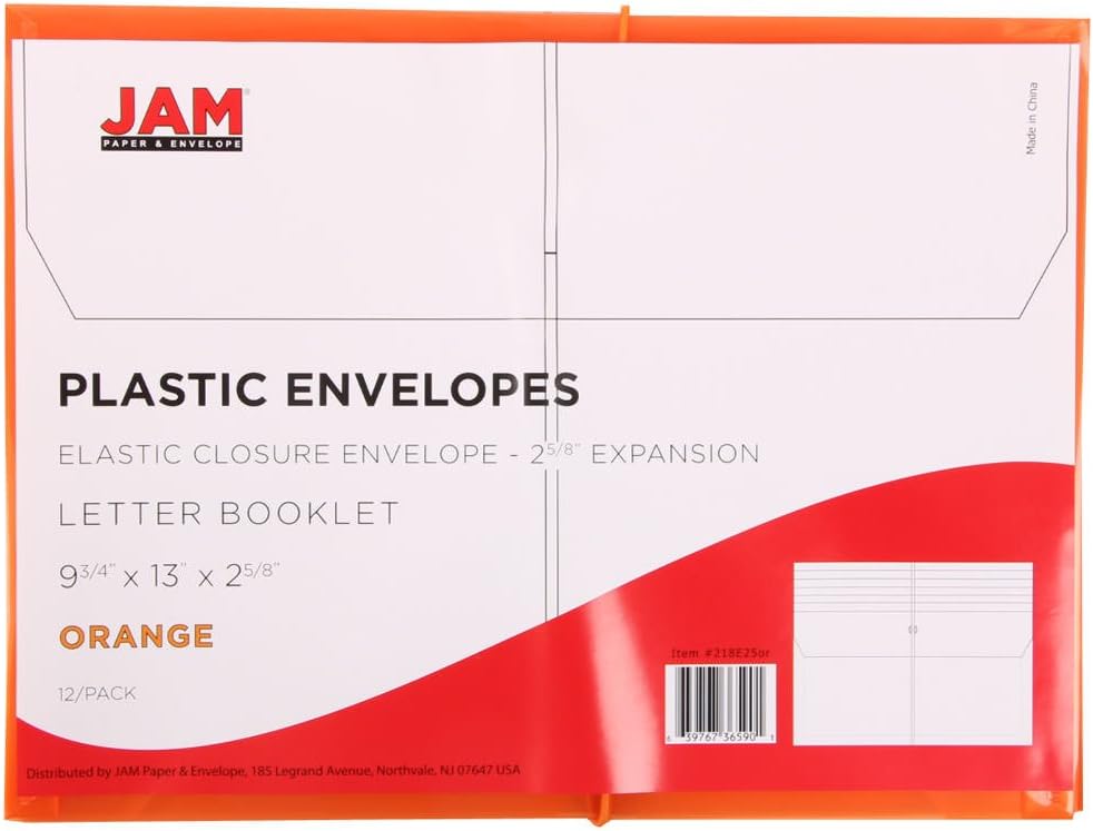 JAM PAPER Sobres de expansión de plástico con cierre de banda elástica, folleto de cartas, 9 34 x 13 pulgadas con expansión de 2.5 pulgadas, color