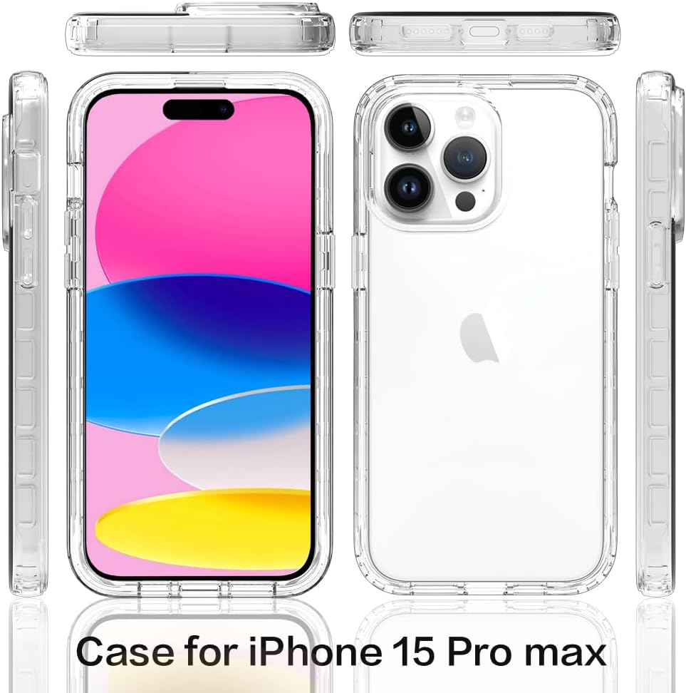 HAII Funda transparente para iPhone 15 Pro Max, delgada, de cristal, a prueba de golpes, funda protectora para iPhone 15 Pro Max de 6.7 pulgadas