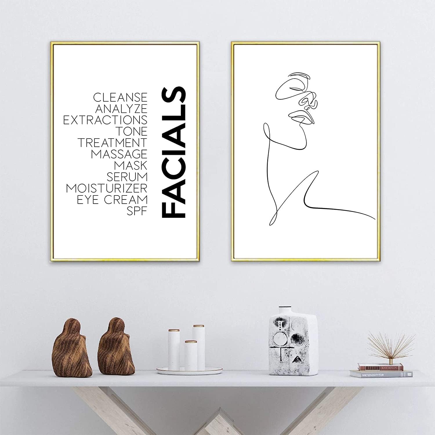 Ecyanlv Impresión artística minimalista con citas faciales, arte de pared, impresión en lienzo en blanco y negro, decoración de belleza de spa,
