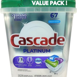 Cascade Platinum Cápsulas de detergente para lavavajillas, aroma fresco, paquete de 67 unidades para platos limpios y brillantes Cascade Platinum Cápsulas de detergente para lavavajillas, aroma fresco, paquete de 67 unidades para platos limpios y brillantes