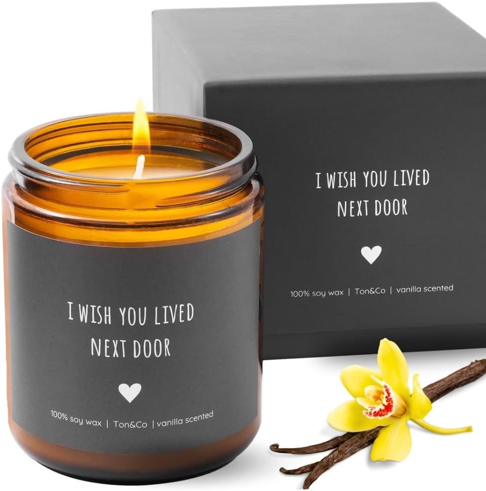 Vela de amistad con texto en inglés “I Wish You Lived Next Door”, regalos de cumpleaños para mujeres, mejores amigas, regalos de Thinking of You