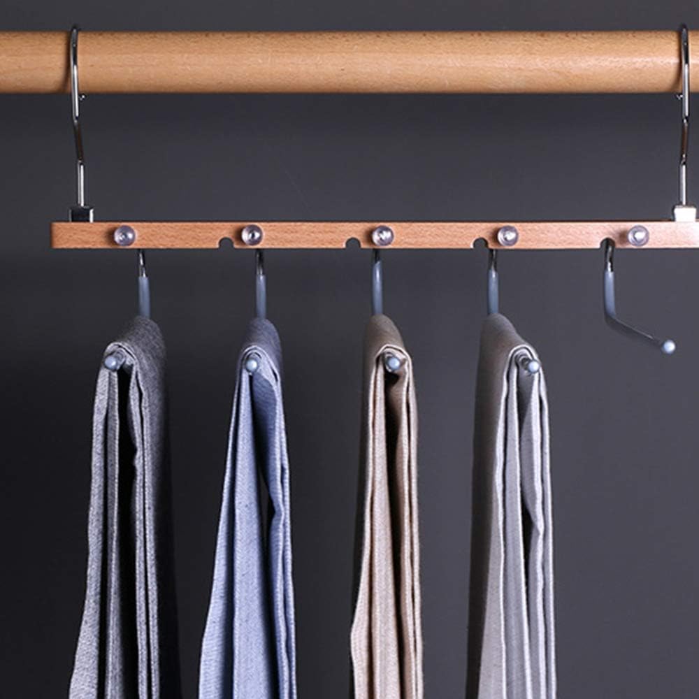 Perchas plegables para pantalones que ahorran espacio, perchero de acero inoxidable y madera, antideslizante de 5 capas para jeans para organizador