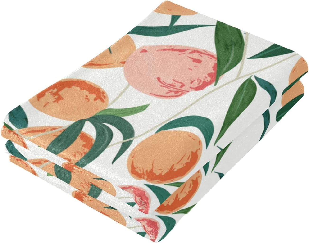 Juego de 2 toallas de mano para baño, acuarela, rosa, naranja, melocotón, suaves, absorbentes, hojas verdes, toallas de cocina, toallas decorativas