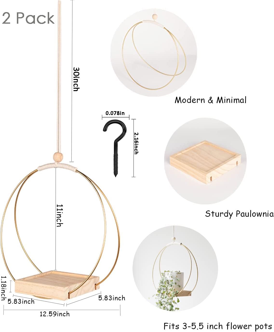 Dravmola Colgadores de macramé para plantas con base de madera, paquete de 2 soportes bohemios colgantes para plantas de interior, macetas colgantes