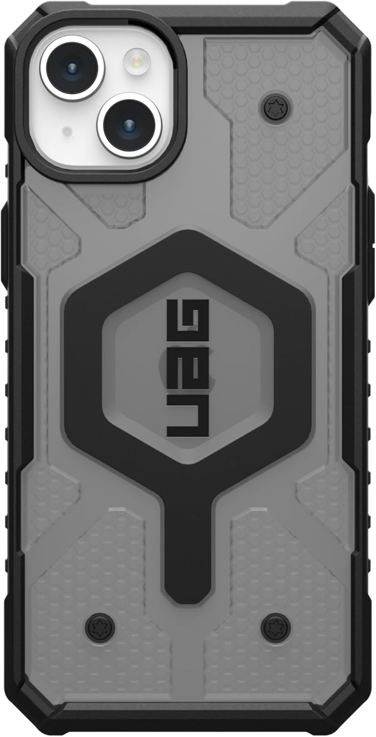 URBAN ARMOR GEAR UAG – Funda compatible con iPhone 15 Plus de 6.7 pulgadas, Pathfinder transparente cenizanegro, imán integrado compatible con carga