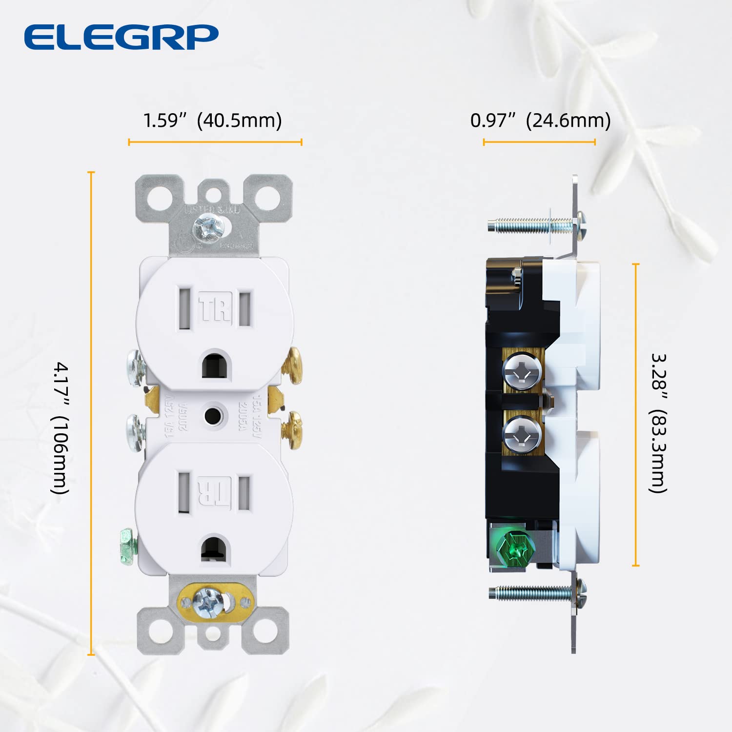 ELEGRP Receptáculo dúplex resistente a manipulaciones, toma de pared dúplex eléctrica estándar de 15 A 125 V, 2 polos y 3 cables, 5-15R,
