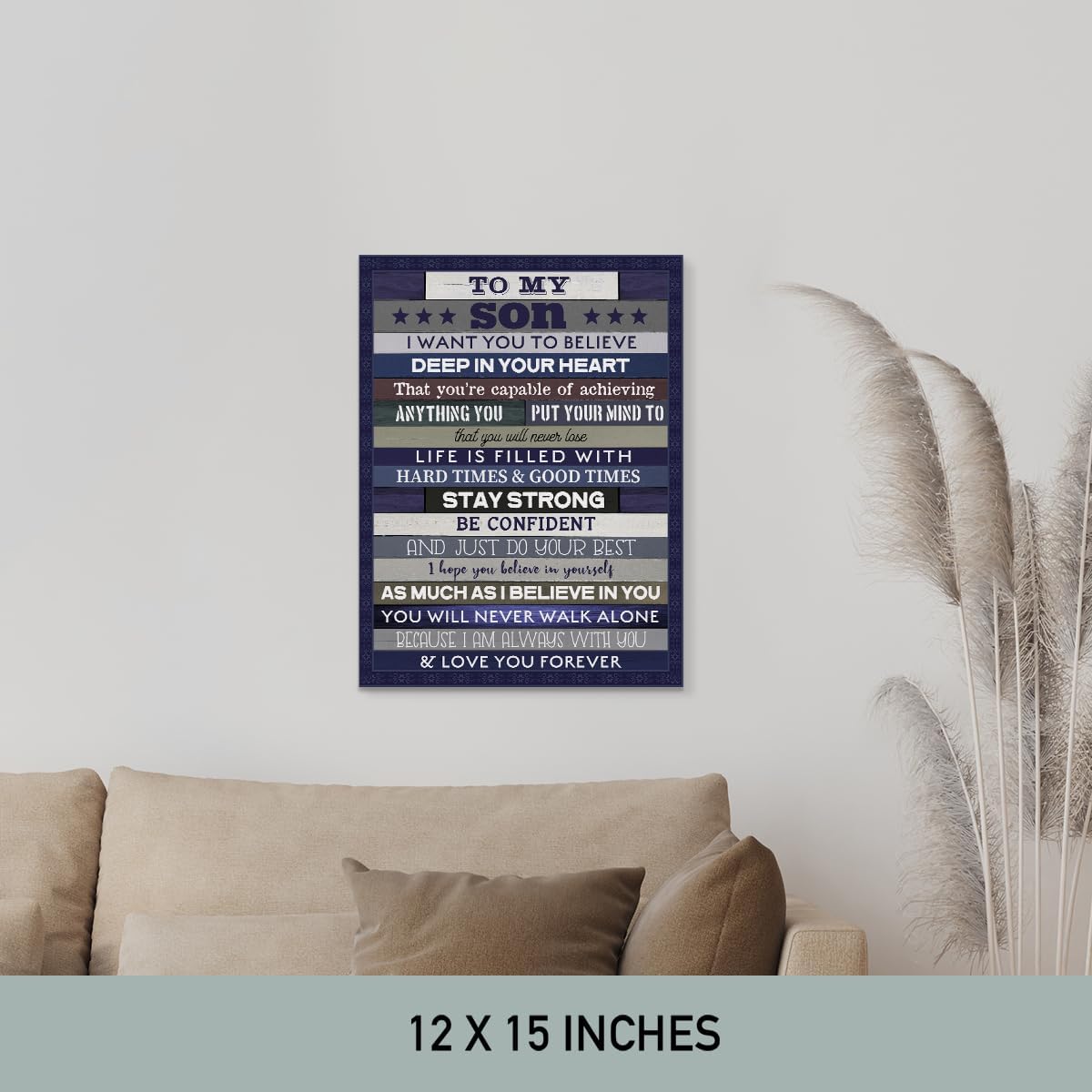 Lienzo decorativo para pared con texto en inglés To My Son I Want You to Believe Deep In Your Heart, pintura enmarcada para decoración de pared para