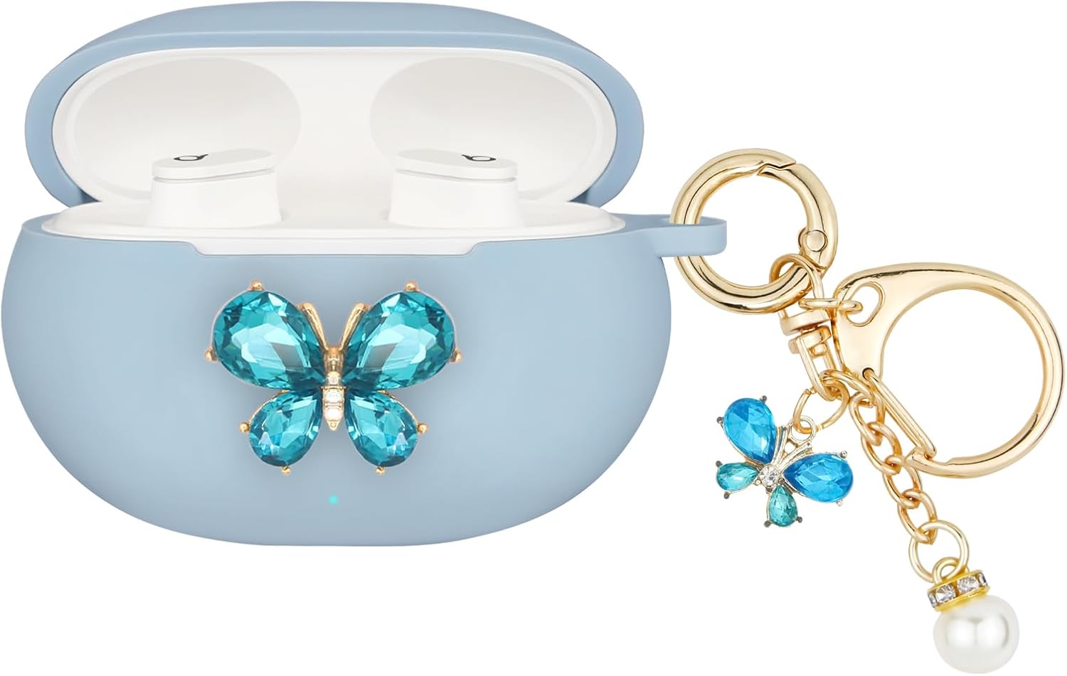 Wonhibo Bonita funda de mariposa para auriculares Beats Studio Buds, funda protectora de silicona azul claro para mujeres y niñas