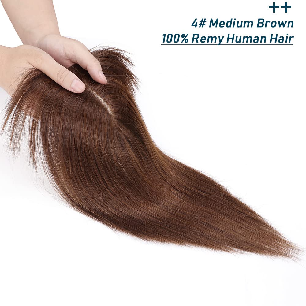 SEGO Toppers de cabello humano 100% real con flequillo, 150% de densidad, base de seda, clip en la parte superior, piezas de cabello para mujeres