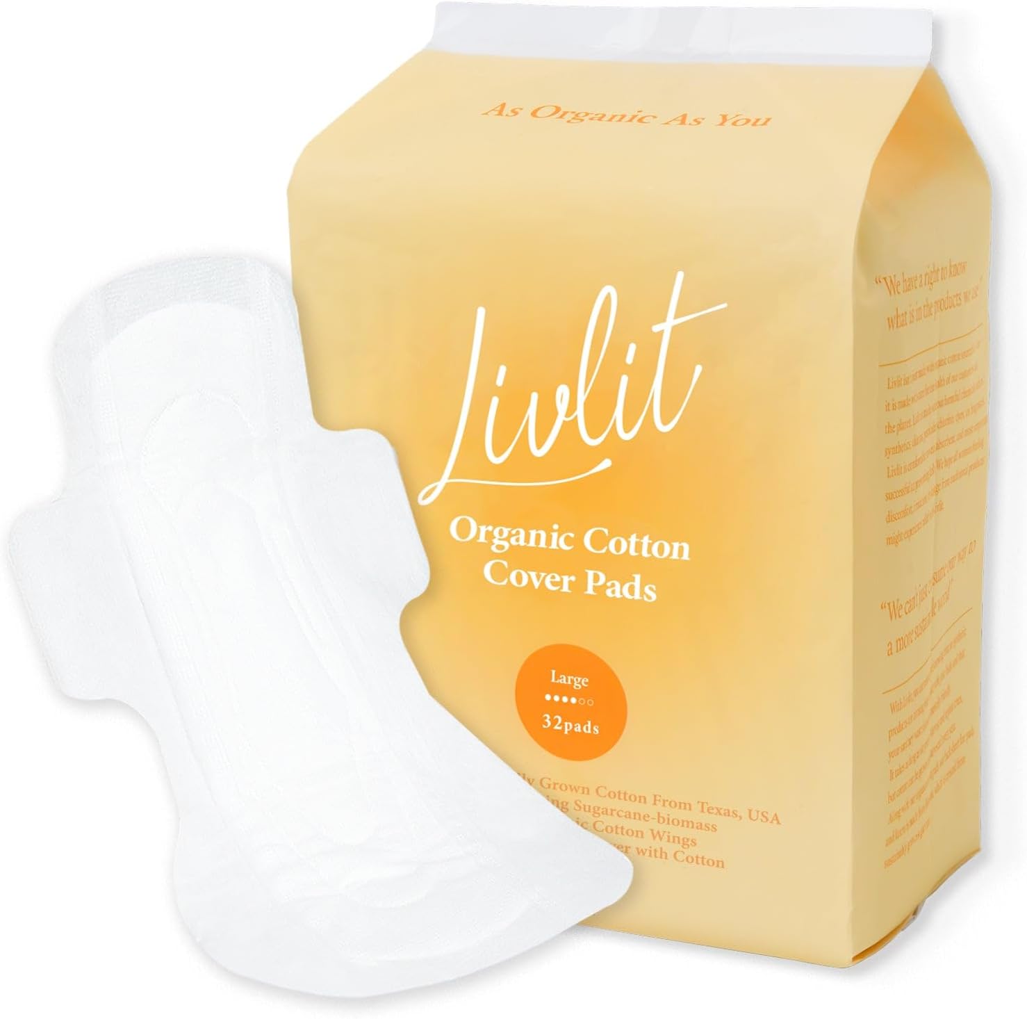 Almohadillas sanitarias ultrafinas de gran tamaño, 100% algodón orgánico de Texas, potente protección contra fugas, sin perfume, sin cloro y
